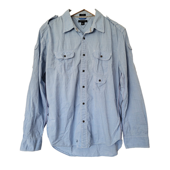 Tommy Hilfiger Chambray 100% Cotton Y2k Button Down Mens M Preppy Office Casual - Picture 1 of 11